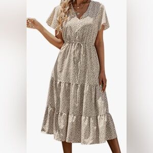 PrettyGarden Cream and Brown Leopard Print Maxi Dress